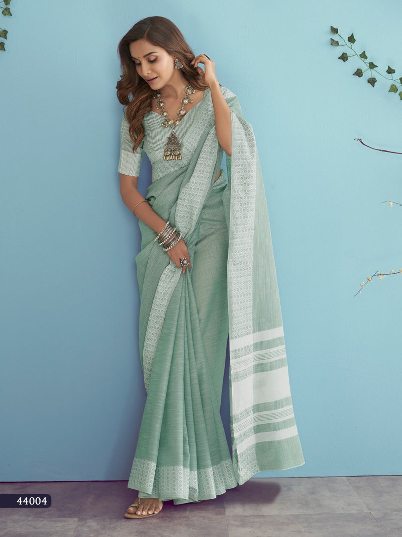 Pure linen Cotton saree in Green color