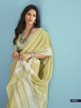 Pure linen Cotton saree in yellow colour