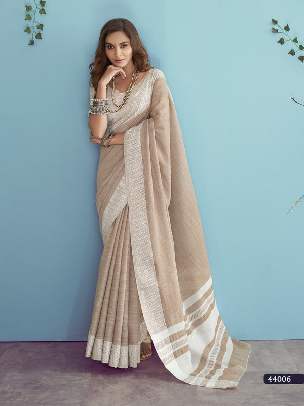 Pure linen Cotton saree in light brown color