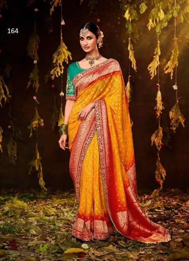 Party Wear Red and Maroon, Yellow color Chiffon fabric Saree : 1795391
