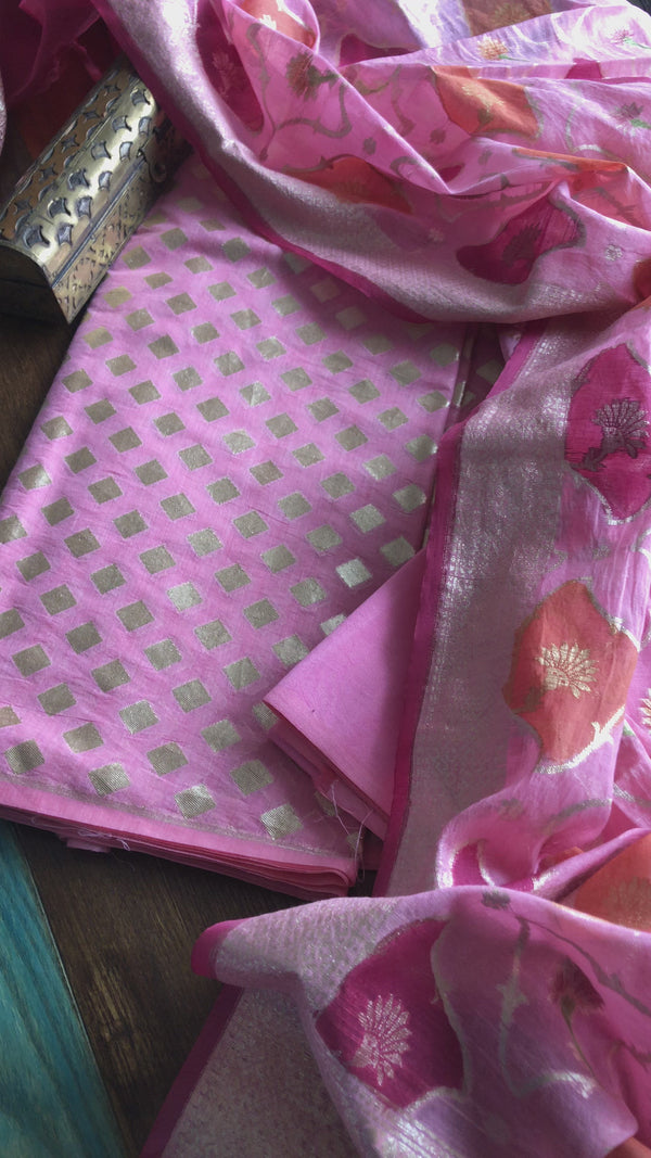 Pink And Golden Banarasi Salwar Suit
