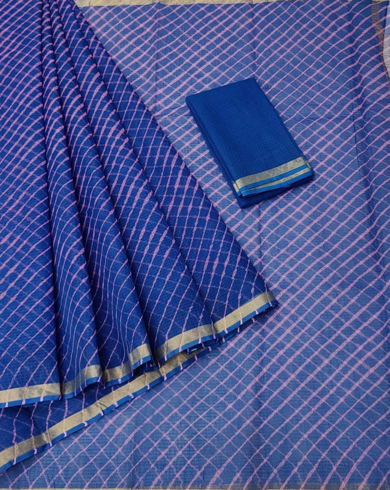 Kota Doria Saree In Blue, Fancy Saree , Party Wear Saree