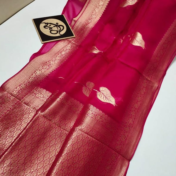 Hot Pink Banarasi Semi Georgette Saree