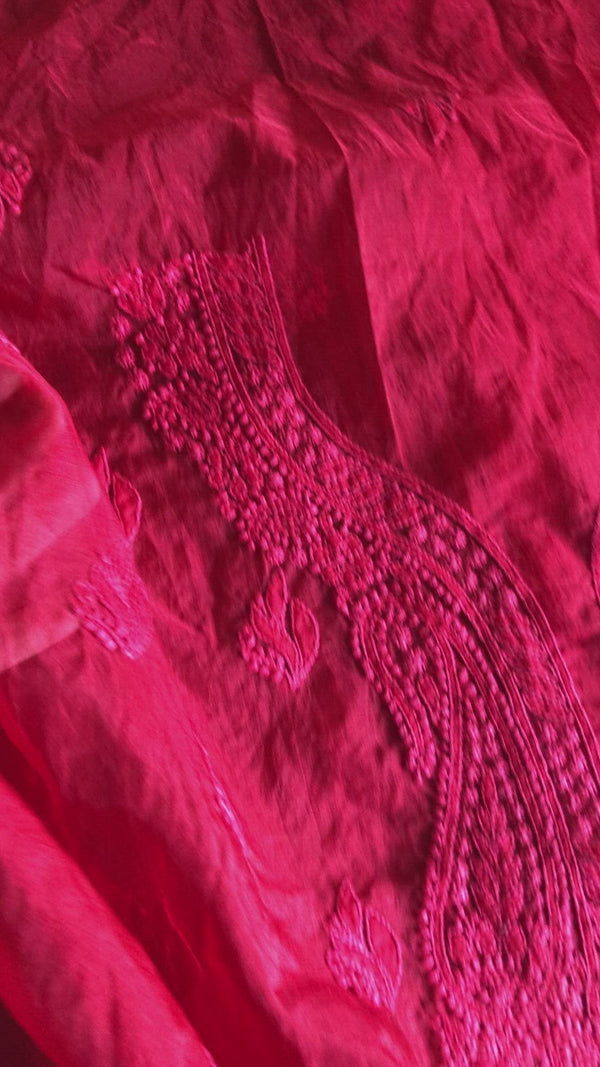 Organza Chikankari Salwar Suit In Mehroon