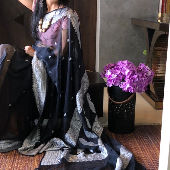 Black Khaddi Banarasi Chiffon Saree