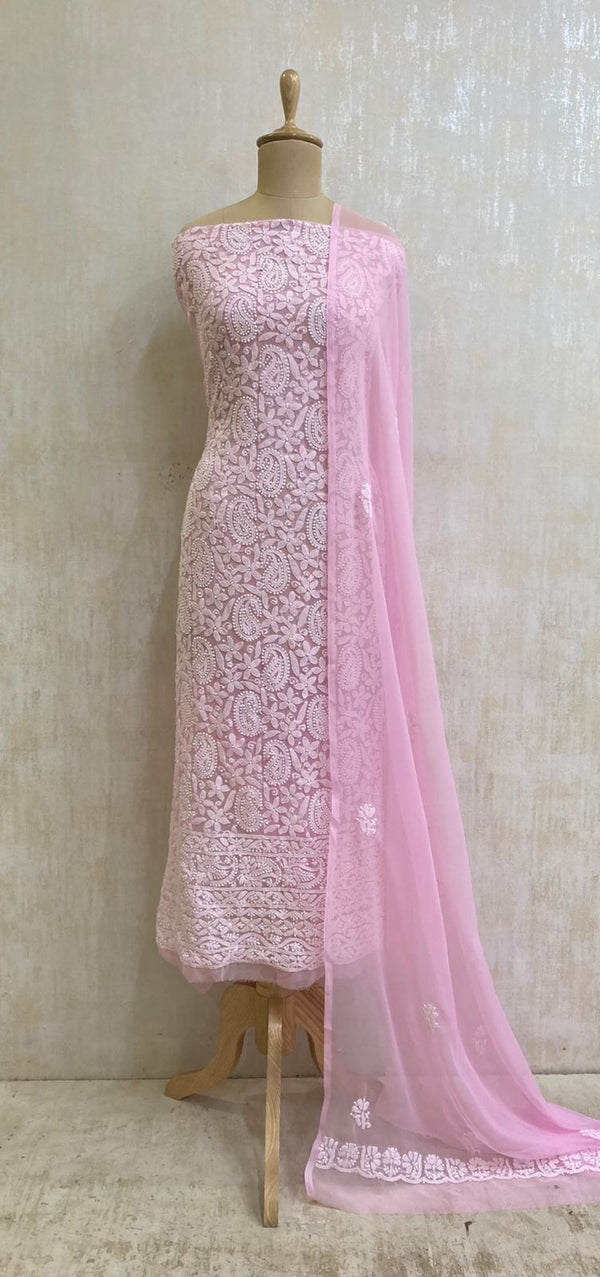 Baby Pink Georgette Chikankari Salwar Suit Set