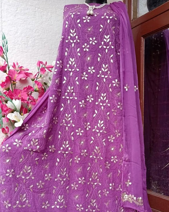 Purple Chikankari Gota Salwar Suit,Best Chikankari Unstitched Suits,Authentic Party Wear Chikankari Suits Online