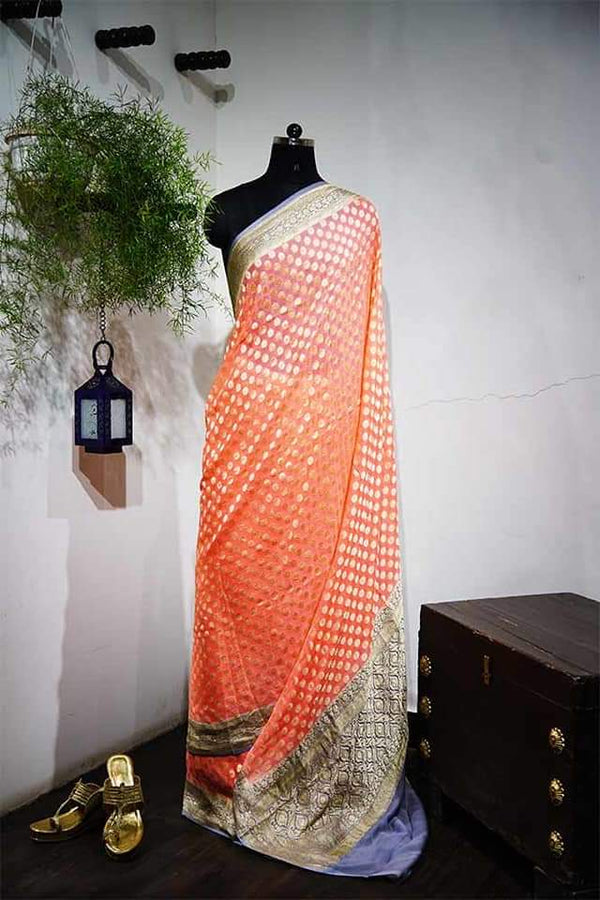 Orange Heavy Banarasi Saree
