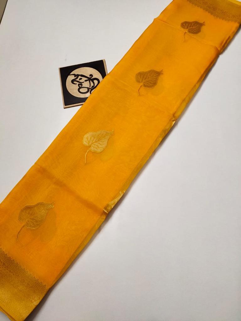 Sun Yellow Banarasi Semi Georgette Zari Saree in Soft Silk