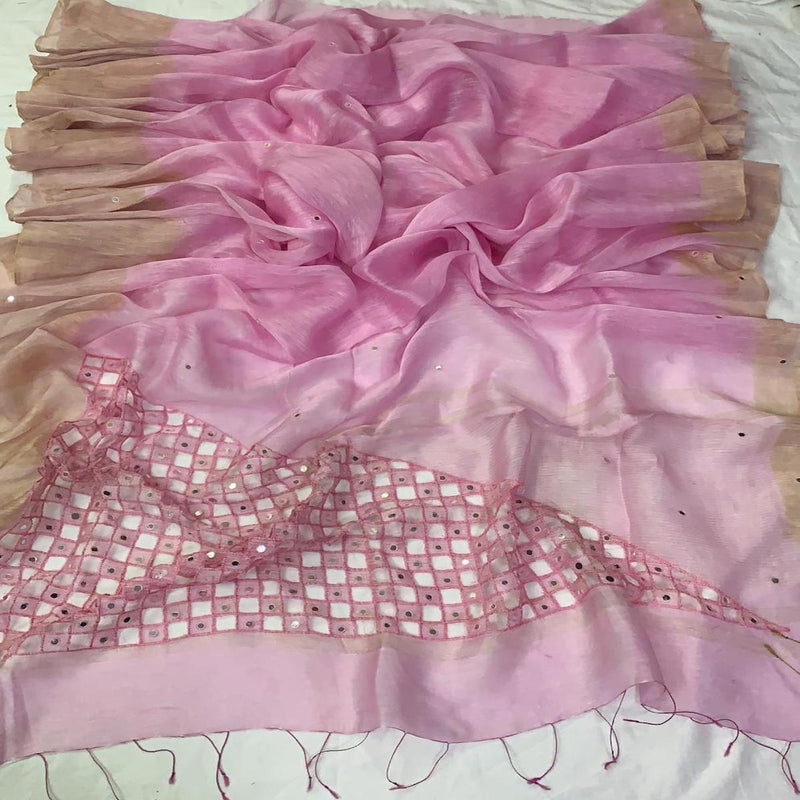 BabyPink Silk Linen Cutwork Saree ,Linen cutwork sarees, Linen saree with cutwork 


