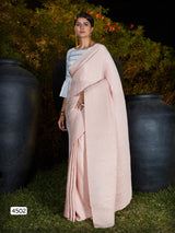 Baby Pink Silk Pleating Work Saree,Shop Now Designer Pleated Saree Online,Grab Now Pre Pleated Saree