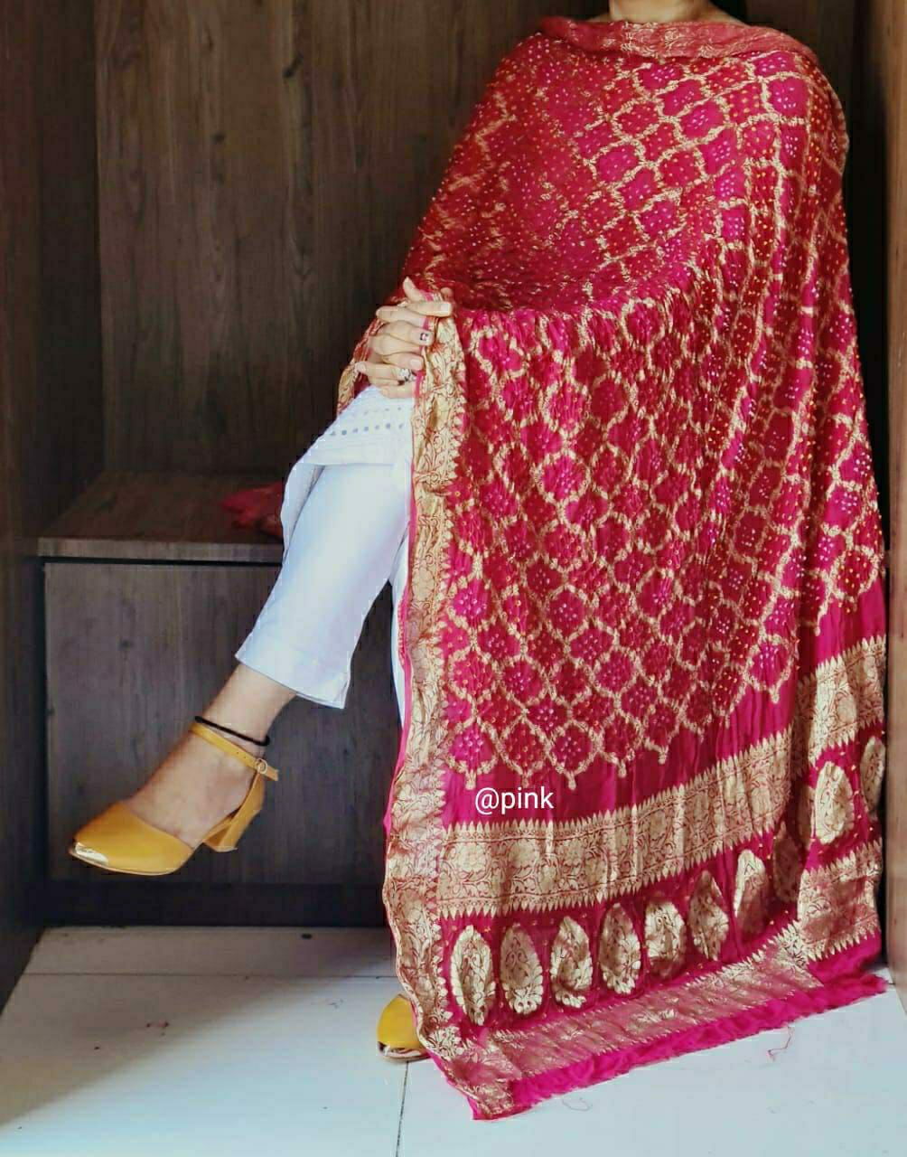 Banarasee Ghatchola Dupatta In Pink,Banarasi Ghatchola Online ,Banarasi Silk Dupatta At Affordable Rates