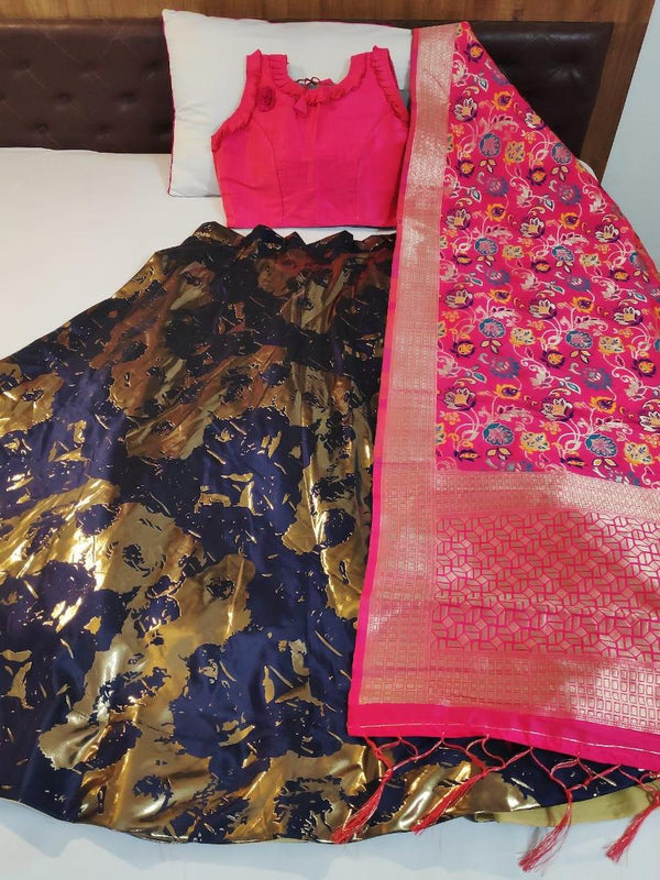 Grey And Blue Banarasi Brocade Lehenga ,Banarasi Brocade Lehenga With Dupatta