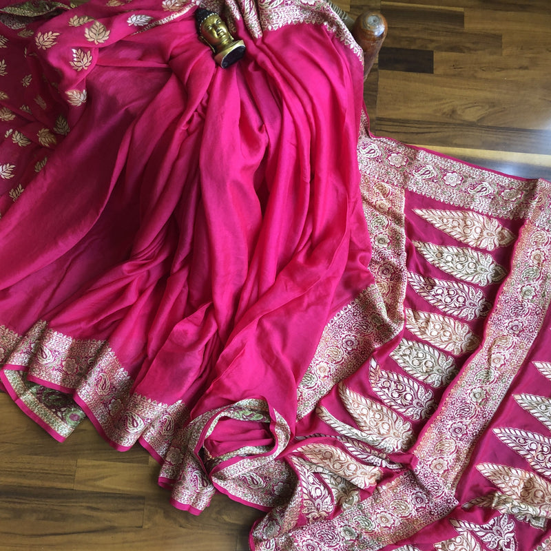 Karwachauth Pink Pure Banarasi meenakari saree - jhakhas.com