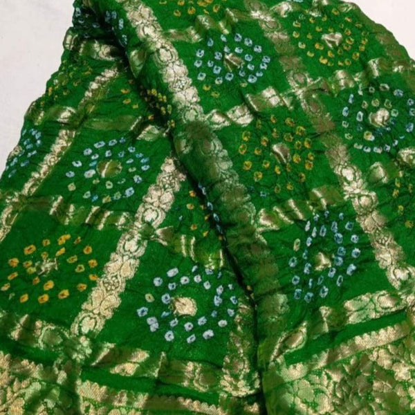 Pure Bandhej Banarasi Silk Saree In Green,Best Bandhani Saree,Authentic Party Wear Bandhej Saree Online