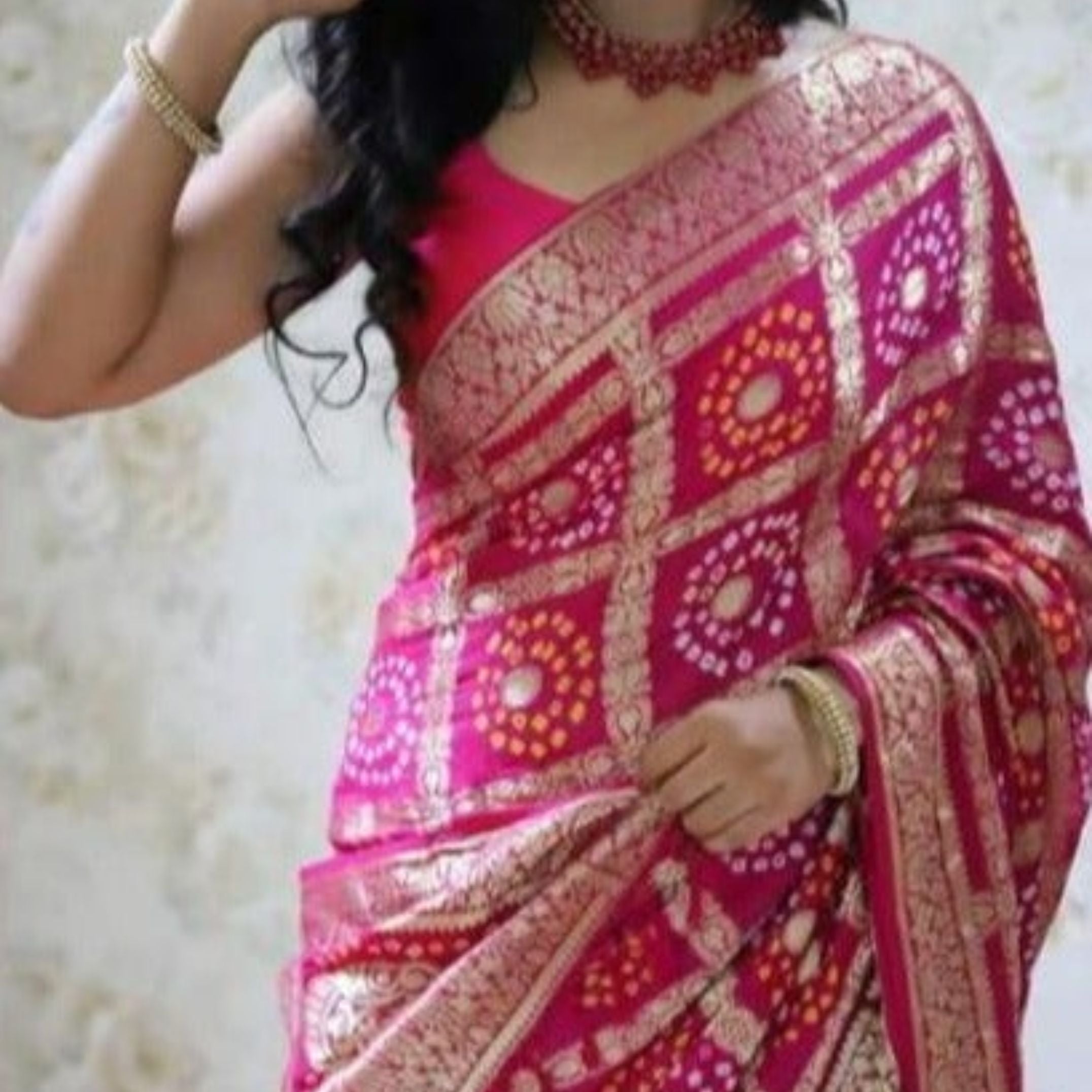 Bandhej Banarasi Silk Sari In Pink,Shop Bandhani Saree,Best Banrasi Bandhej Online