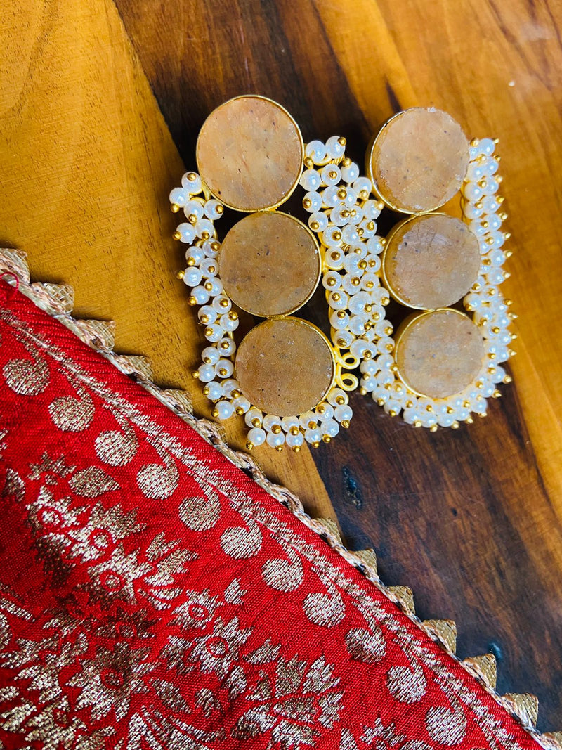 Beige Textured Raw Stone Earring, Stud Earrings , Hoops Earrings