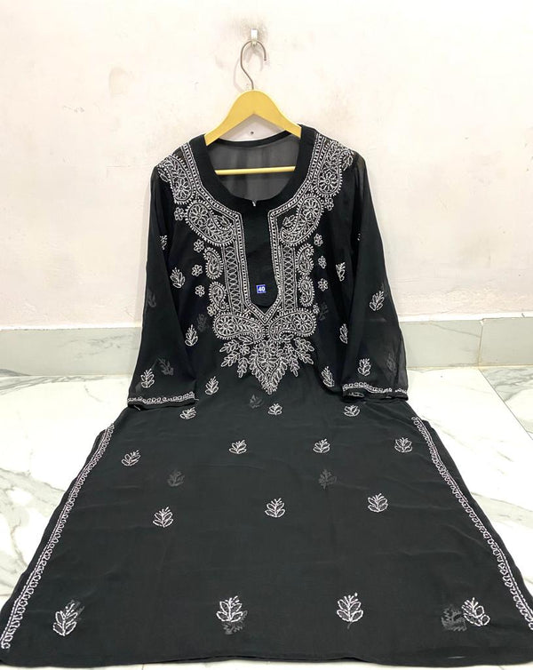 Black Gala Booti Georgette Kurti