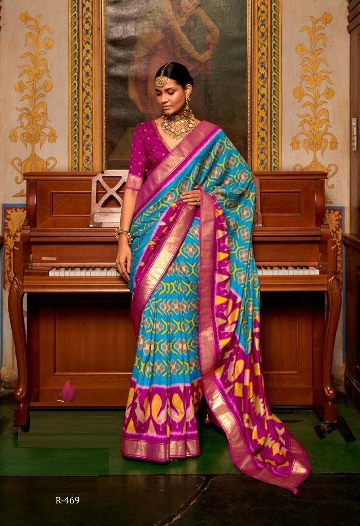 Blue And Pink Patola Silk Saree With Blouse
