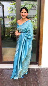 Blue Banarasi Soft Silk Saree With Blouse