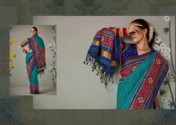 Blue Printed Patola Silk Saree