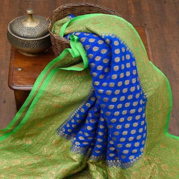 Blue And Green Heavy Banarasi Saree - jhakhas.com