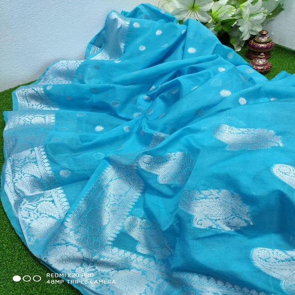 Blue Banarasi Semi Georgette Saree ,Banarasi Semi Georgette Saree Online, Banarasi Sarees