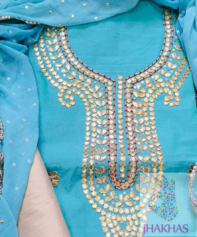 Blue Gota Patti Designer Salwar Suit - jhakhas.com