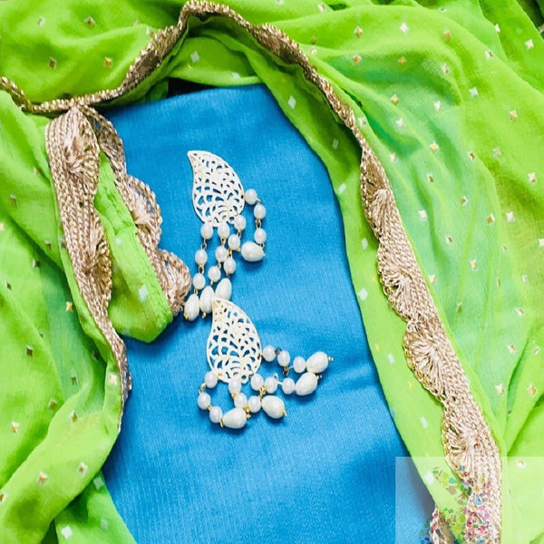 Blue Silk Top With Designer Green Dupatta - jhakhas.com
