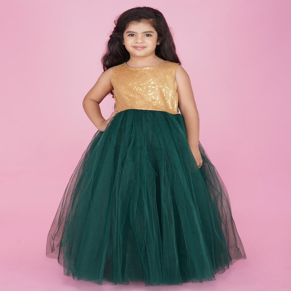 Bottle Green PartyWear Gown For Baby - jhakhas.com