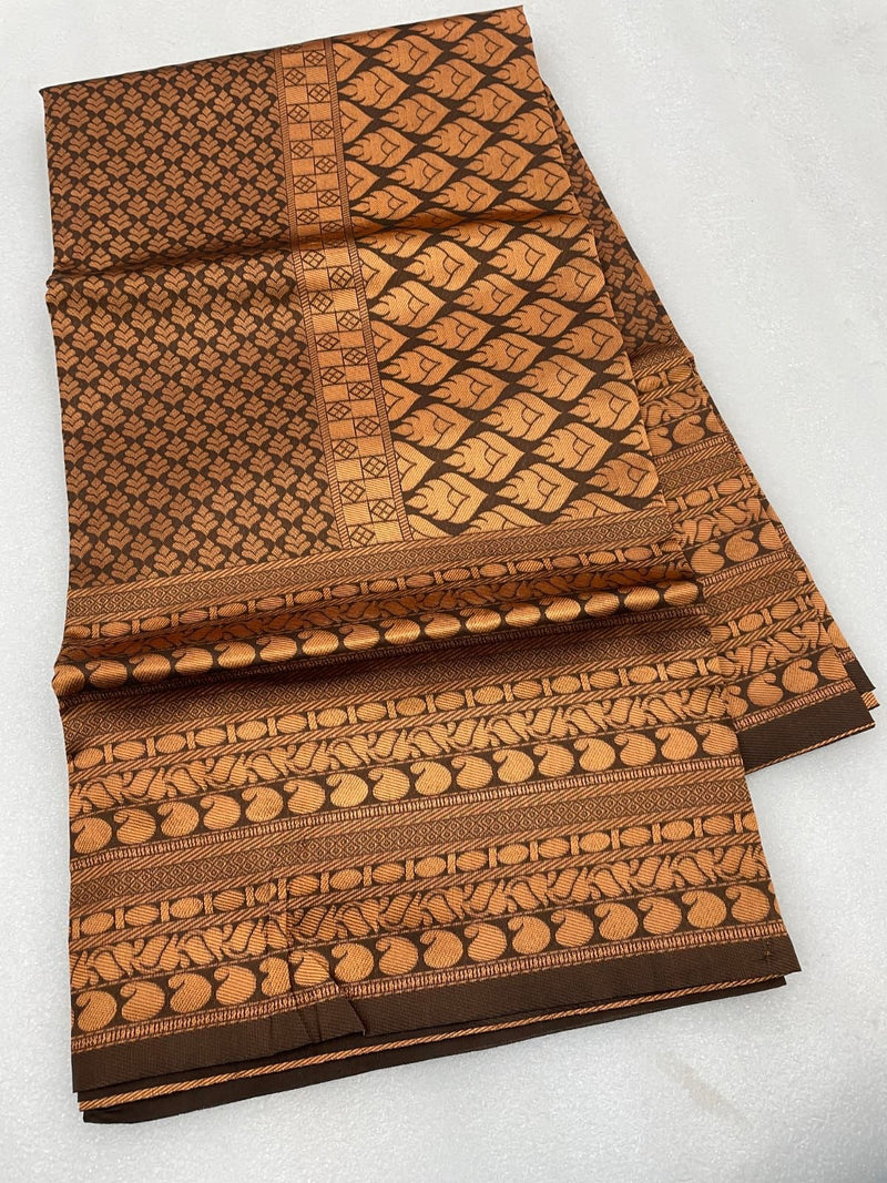 Brown Banarasi Soft Silk Saree With Blouse