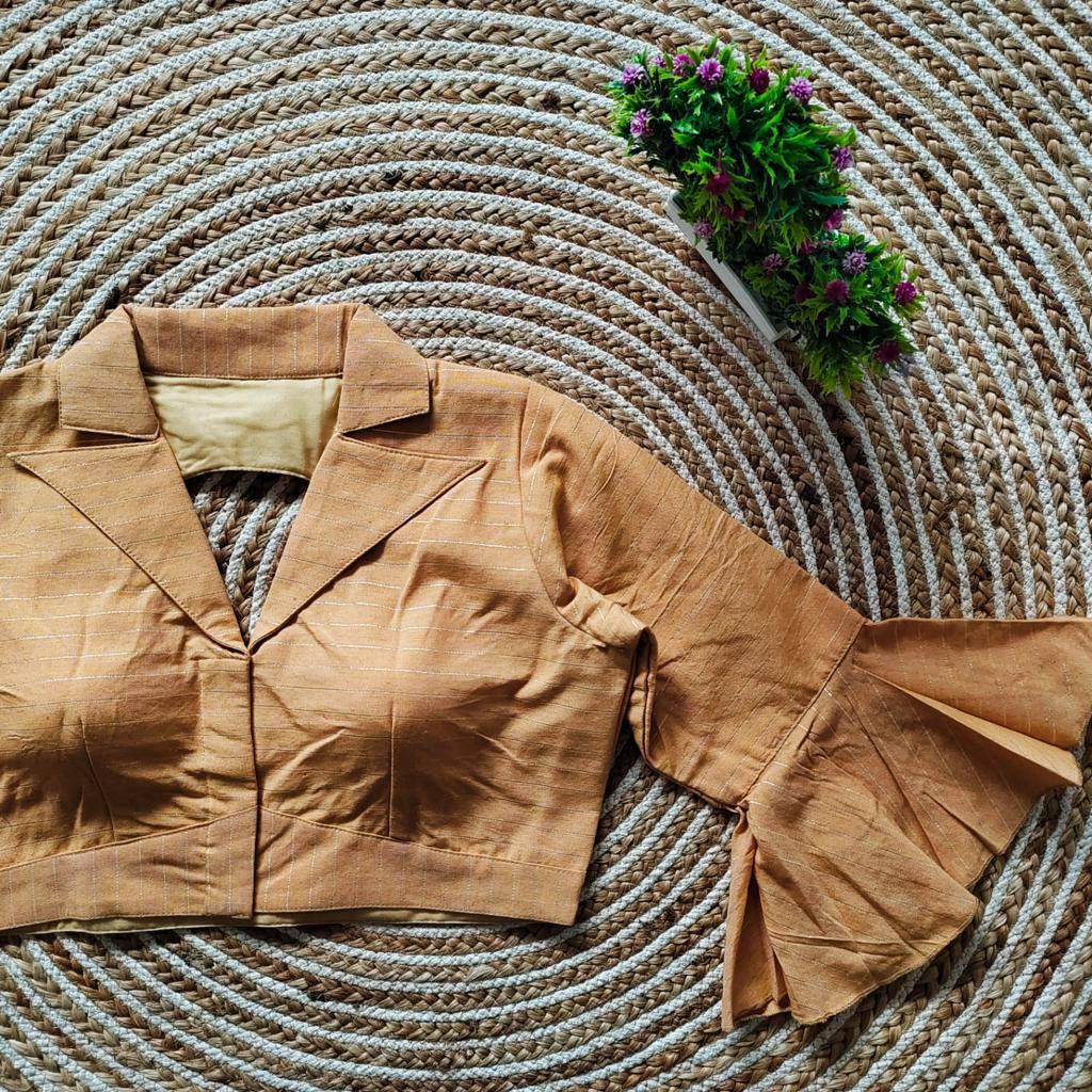 Brown Cotton Blouse With Collar