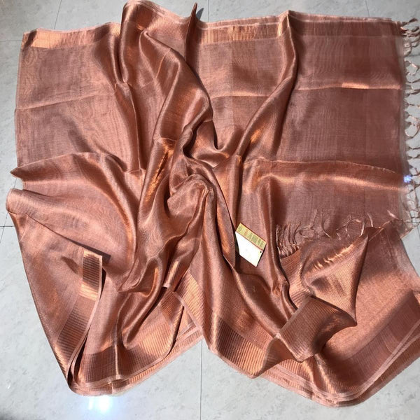 Brown Tissue Saree With Blouse