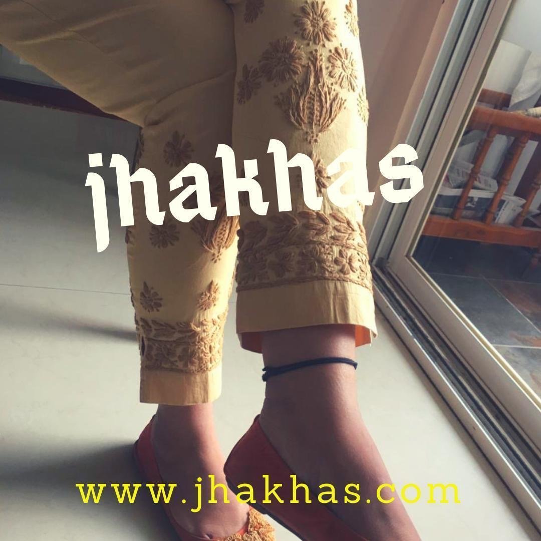 Chikankari straight pants in beige on Jhakhas 