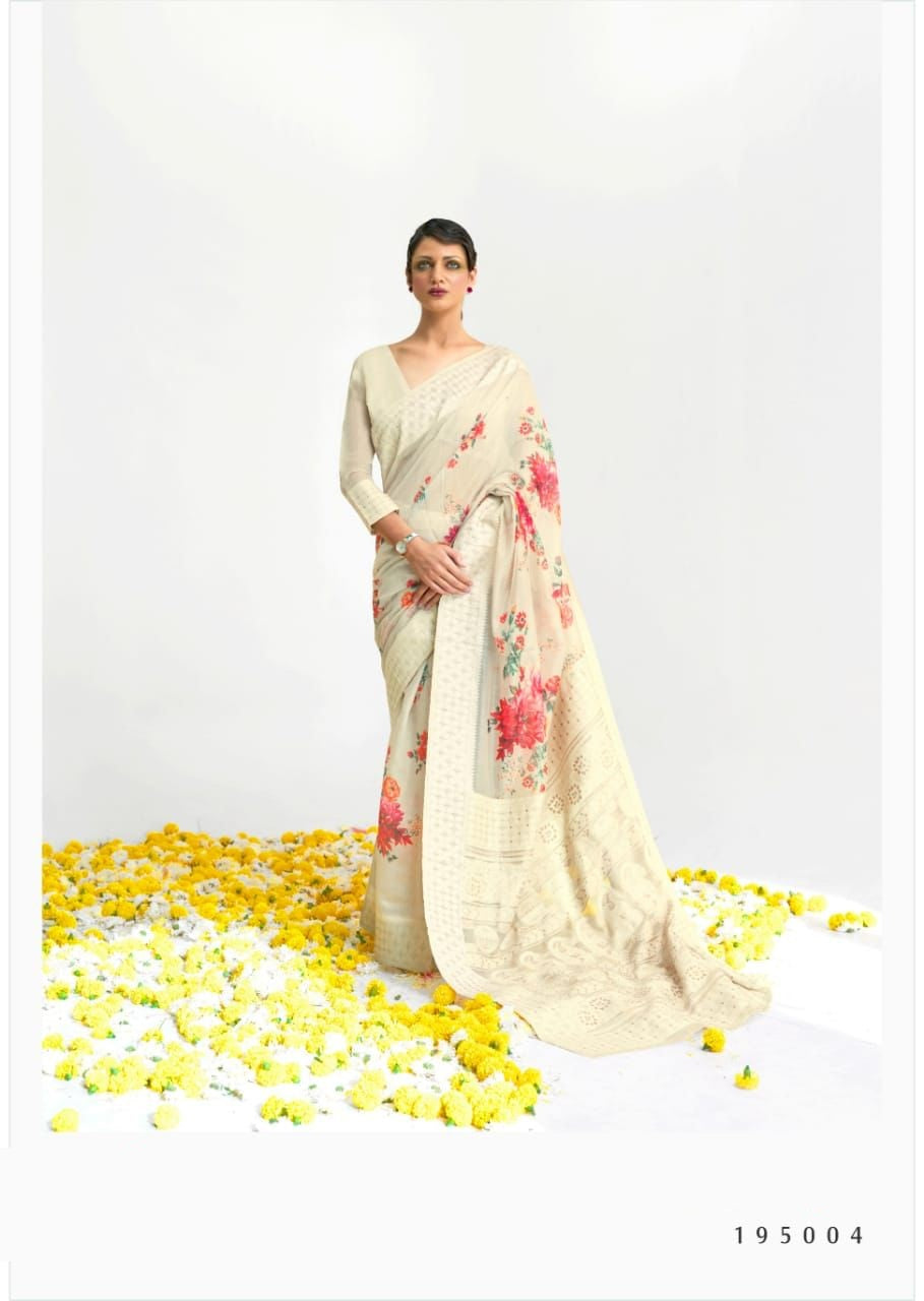 Cream Modal Chikankari Digital Print Saree,Shop Now Gangubai Saree Saree Online,Grab Now Chikankari Saree Online
