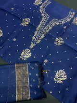 Dark Blue Chanderi Chikankari Silk Kurti And Dupatta