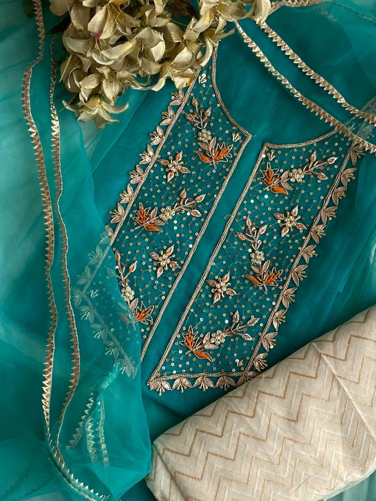 Designer Organza Salwar Suit In Blue