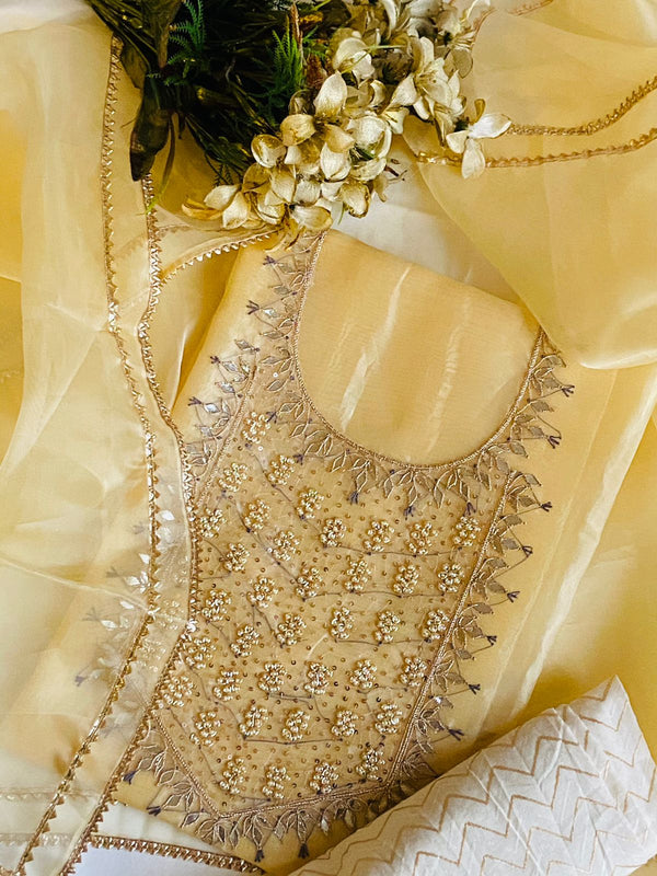 Designer Organza Salwar Suit In Cream, Latest Collection, Organza Suit