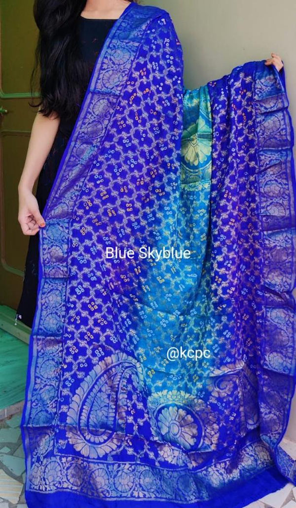 Gharchola Banarasi Dupatta In Blue,Designer Dupattas Online, Fancy Dupatta Shopping.