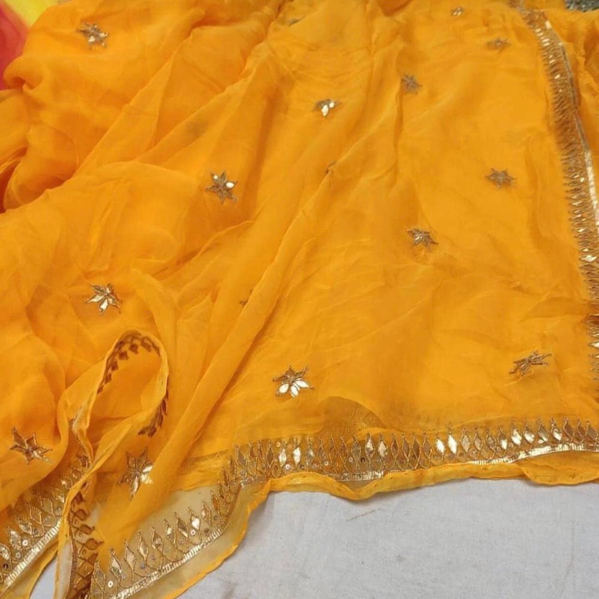 Gotta Patti Saree In yellow Traditional  Bandhej Saree