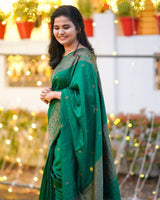 Green Banarasi Soft Silk Saree With Blouse