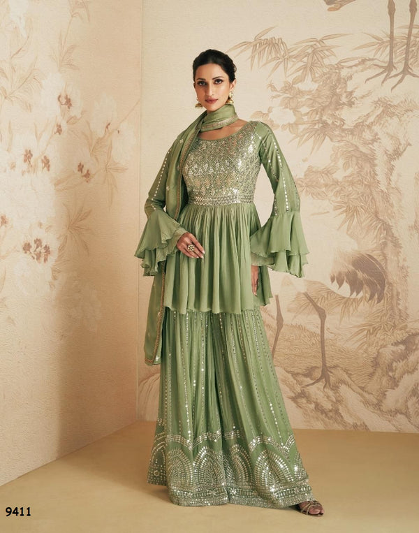 Green Indo Western Sharara Set