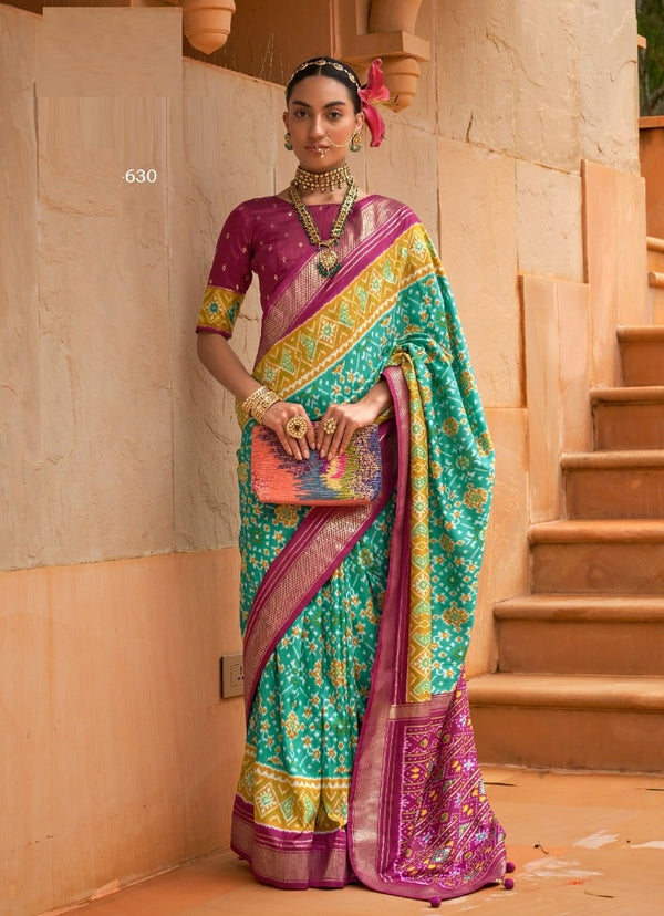 Green And Magenta Patola Silk Saree