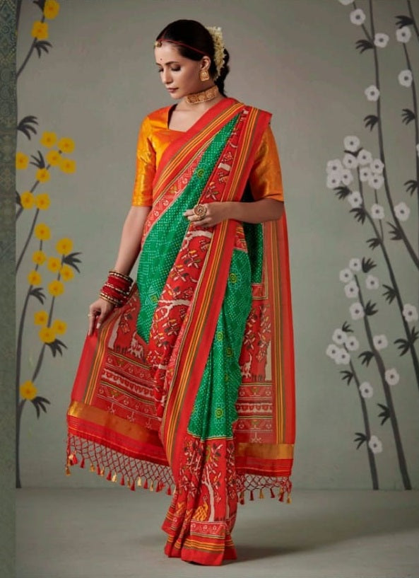 Green Patan Patola Silk Saree With Blouse