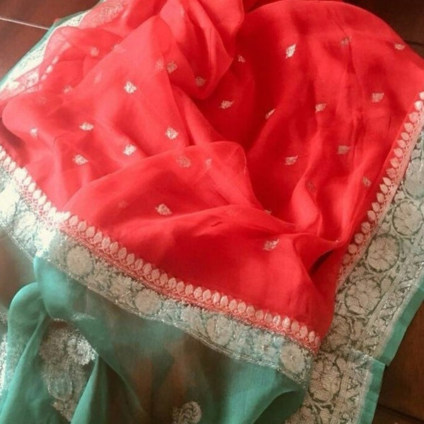 Red And Green Banarasi Zari Khaddi Georgette Saree,Wedding Saree, Indian Sarees, Online Sarees
