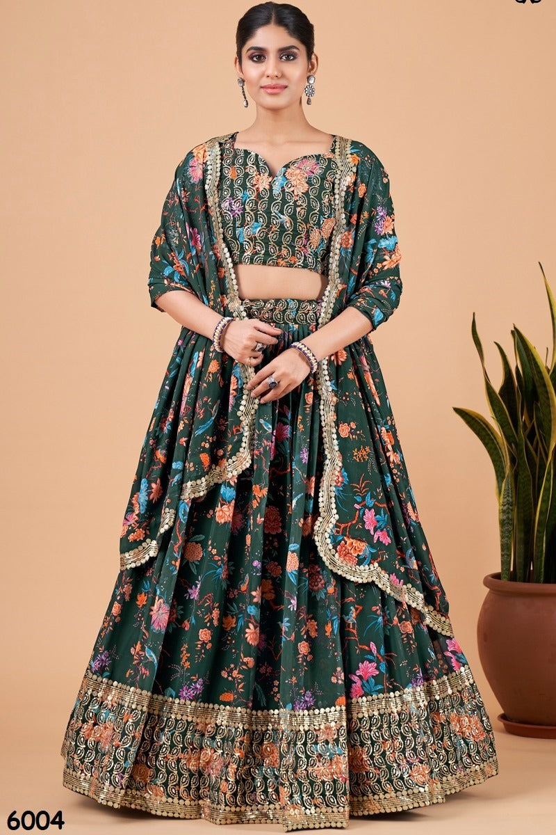 Green Zari & Embroidery Semi Stitched Lehenga