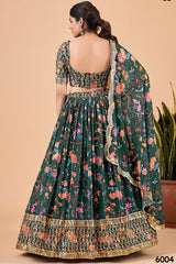 Green Zari & Embroidery Semi Stitched Lehenga
