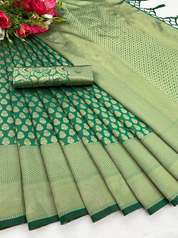 Green Banarasi soft silk saree, Order Now Online