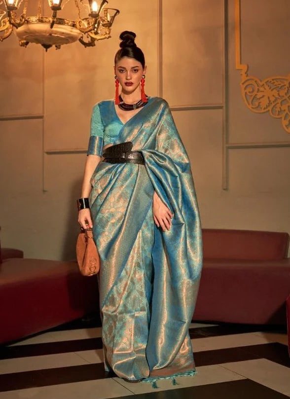 Blue Kanjivaram Silk Saree With Blouse