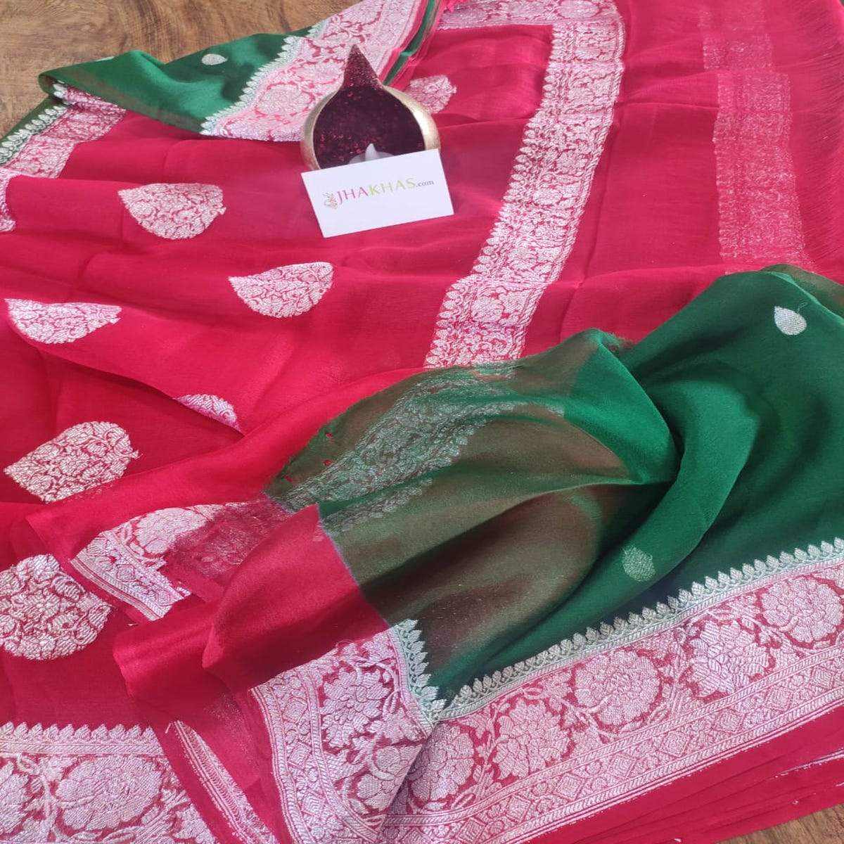 Green And Pink Banarasi Khaddi Georgette Saree,Wedding Saree, Indian Sarees, Online Sarees
